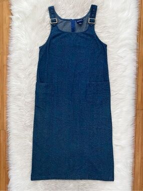 Vintage 90s Y2K Denim Jean Maxi Dress Blue J. Tropical Floral Full Length Modest